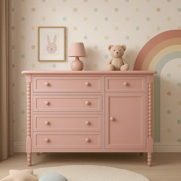 Cômoda Dot - 4 Gavetas e Porta - Stillen Móveis - Rosa - Quarto