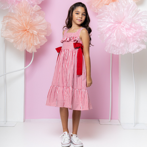Vestido Amalia - Listrado Vermelho e Branco - Lumilu - Roupas