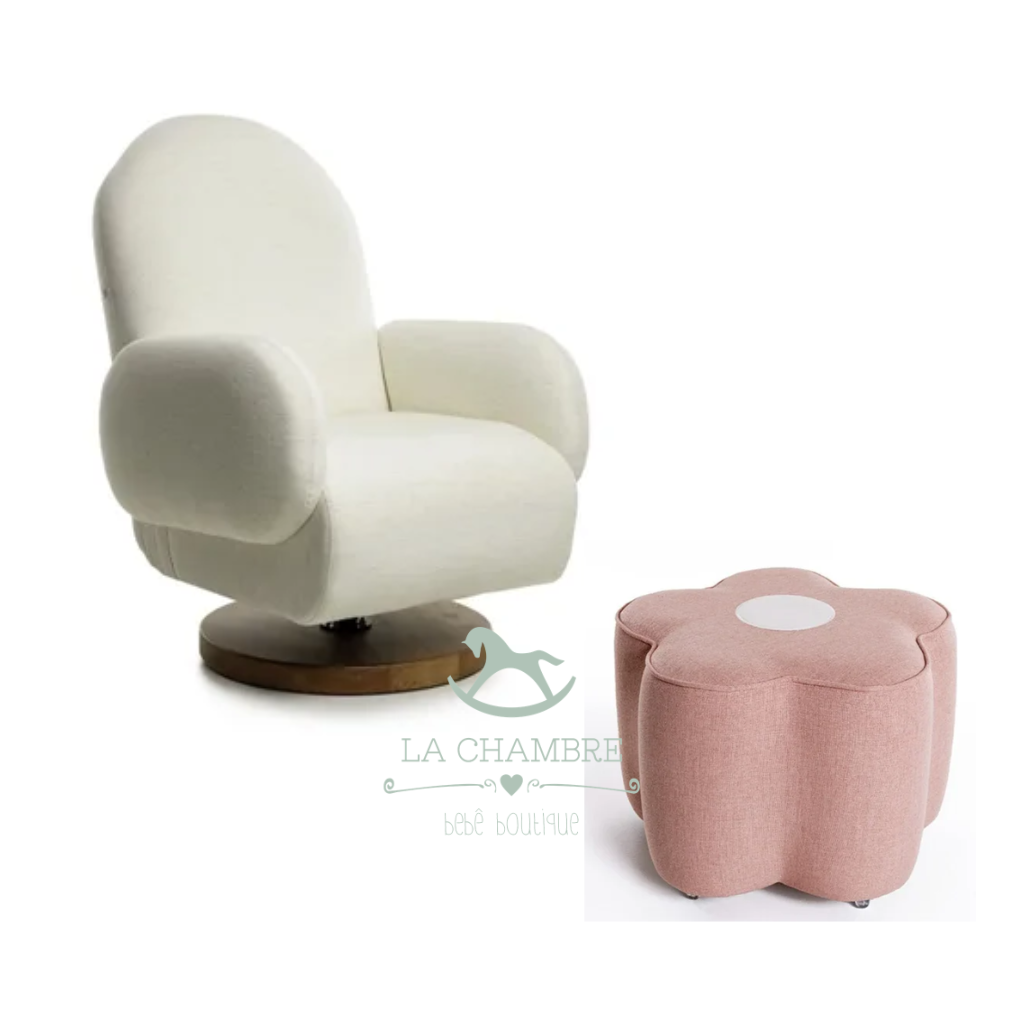 poltrona curve e puff flor rosa